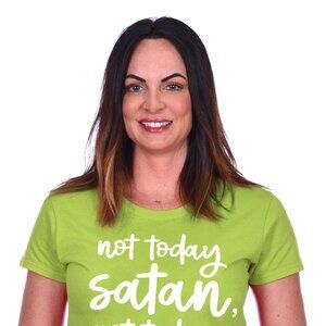 JH Design Women's Religious Christian Not Today Satan Key Lime Green T-shirt